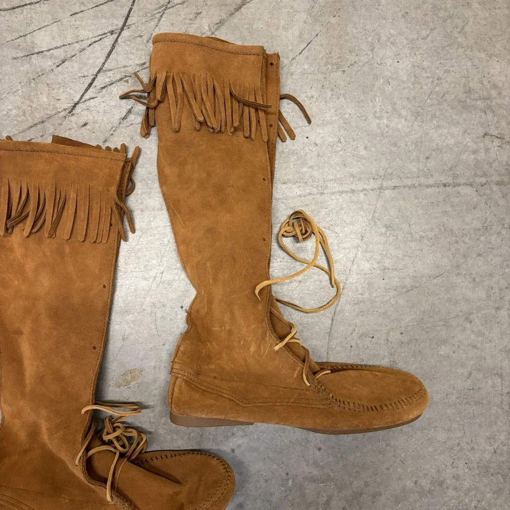 Minnetonka Front Lace Knee High Boots Men's 10 Brown 1922 Renfaire Festival